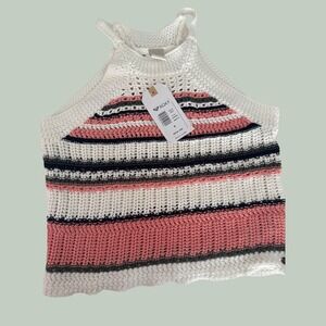 Roxy Nomad World Crochet Halter Top Striped Open Knit Tank  Multi M